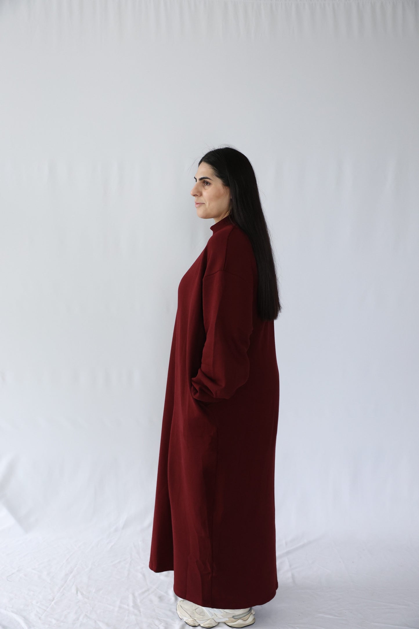 Maternity Sweater Dress - Maroon - Embroidered Logo