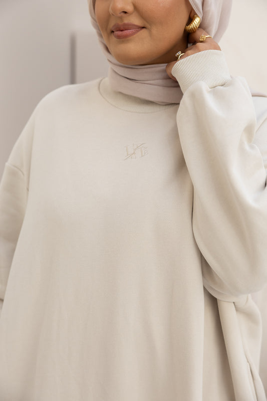 Maternity Sweater Dress - Beige - Embroidered Logo