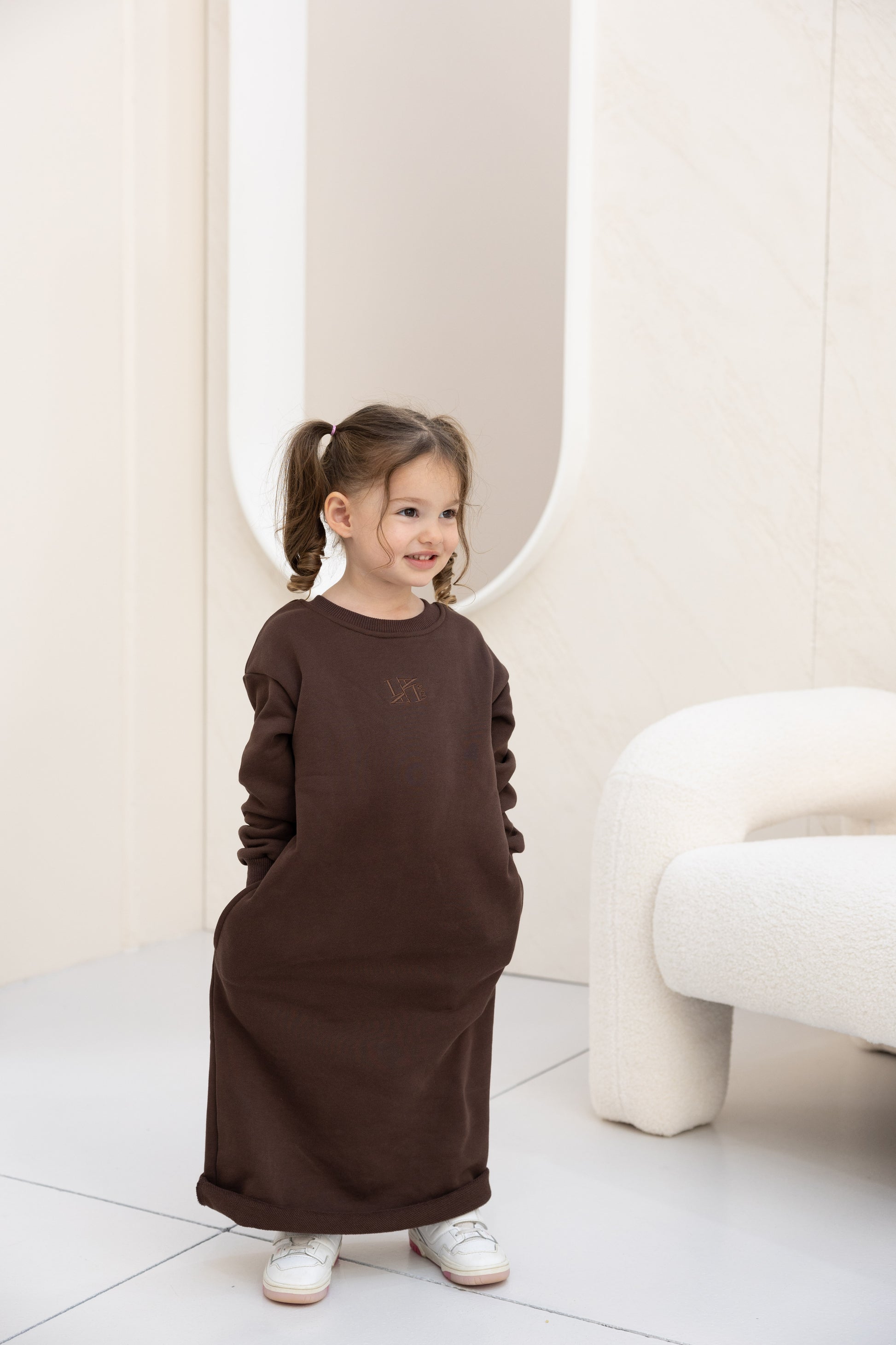 Sweater Dress with Embroidered Logo - Kids Lala & Co. Sweater Dress with Embroidered Logo - Kids Lala & Co.