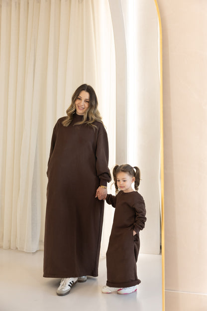 Maternity Sweater Dress - Brown -  Embroidered Logo