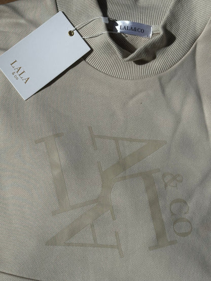 Maternity Sweater Dress - Beige - Printed Logo